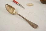 Nysilver sked, vintage barnskor mm. A287