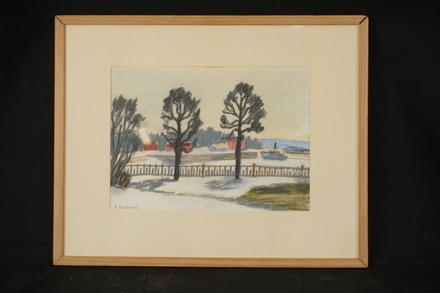 E. Gisselin-53, Träd och staket, tavla. M30