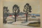 E. Gisselin-53, Träd och staket, tavla. M30