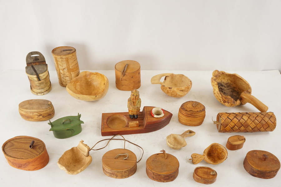 Allmoge Näversacker Kåsor, svepaskar, lådor mm. BC477 