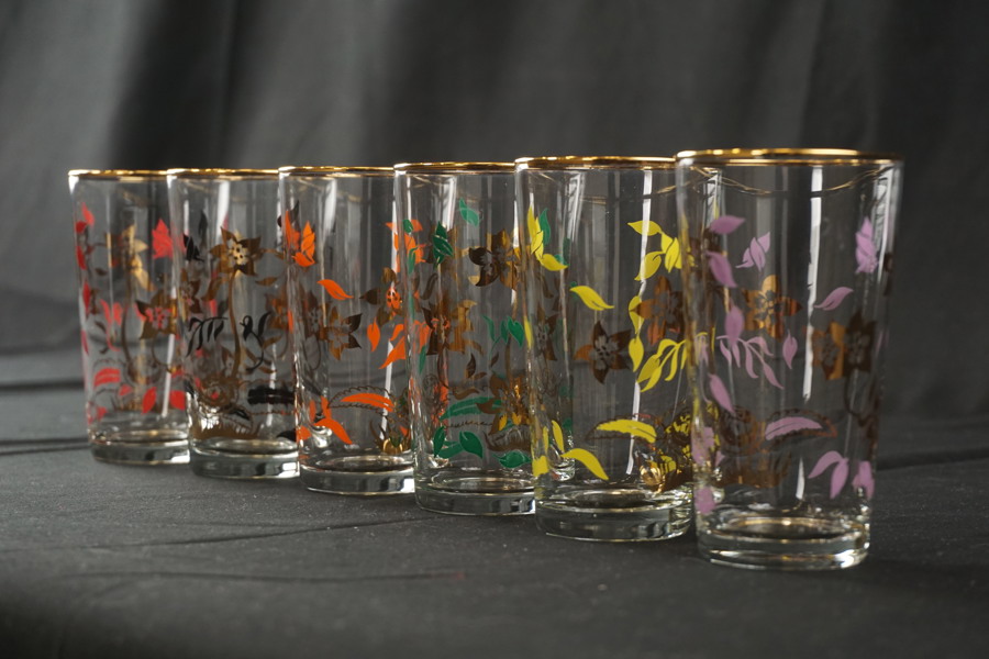 6st Vintage glas, blommotiv. G124