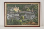 B. Mattsson 89 tavla, vy över en by, 50x35cm. M7