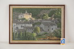 B. Mattsson 89 tavla, vy över en by, 50x35cm. M7