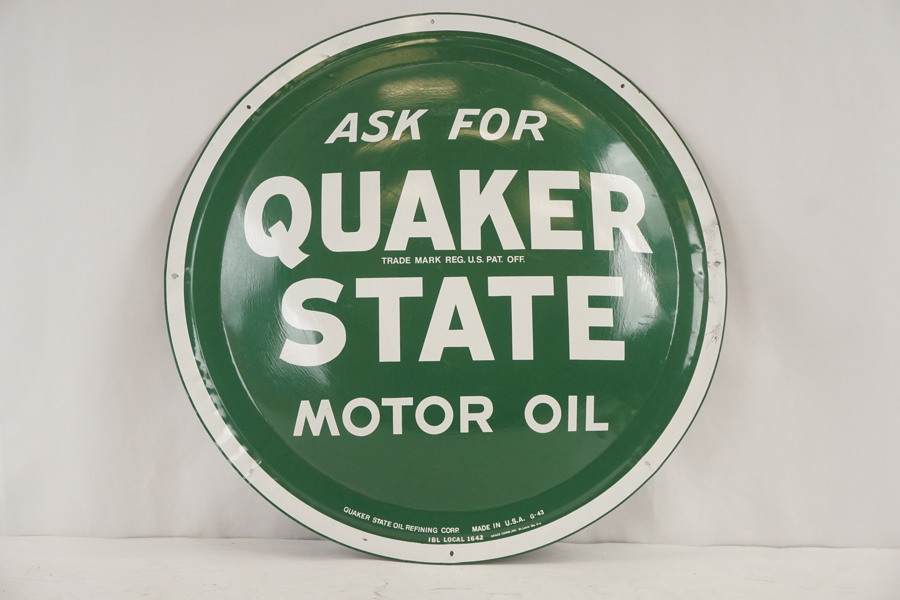ASK Motor Oil Quaker state Plåtskylt grön. D72