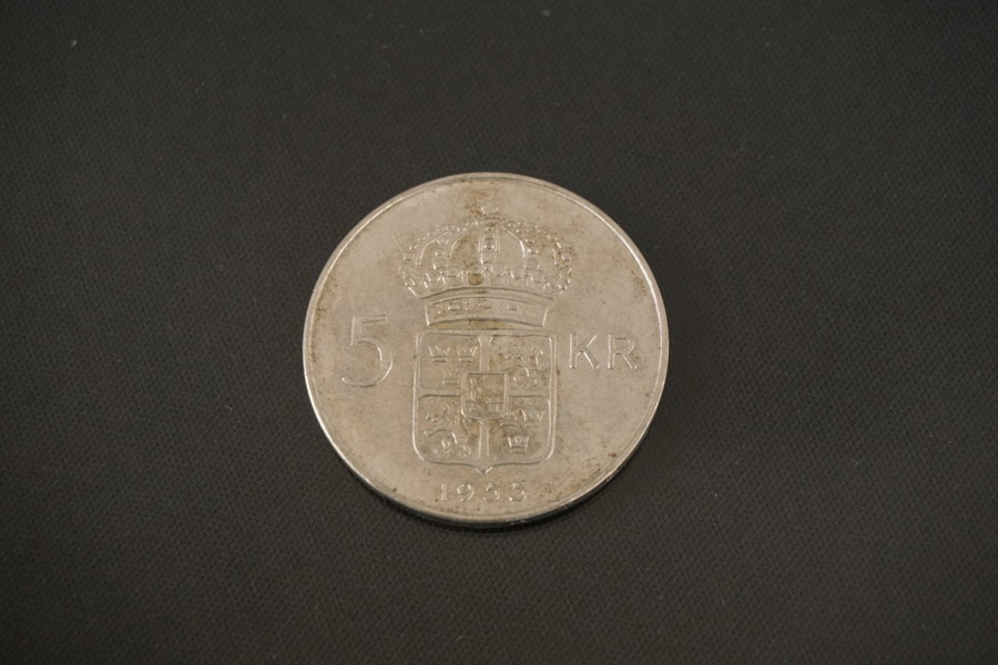 5kr Silvermynt Gustaf VI Adolf 1955 18gr. A118