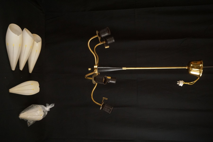 Taklampa 5-armad, metall/mässing. M45