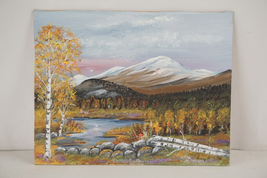 E. H. -20, Tavla, Snötäckta berg 35,5x28cm. A10/
