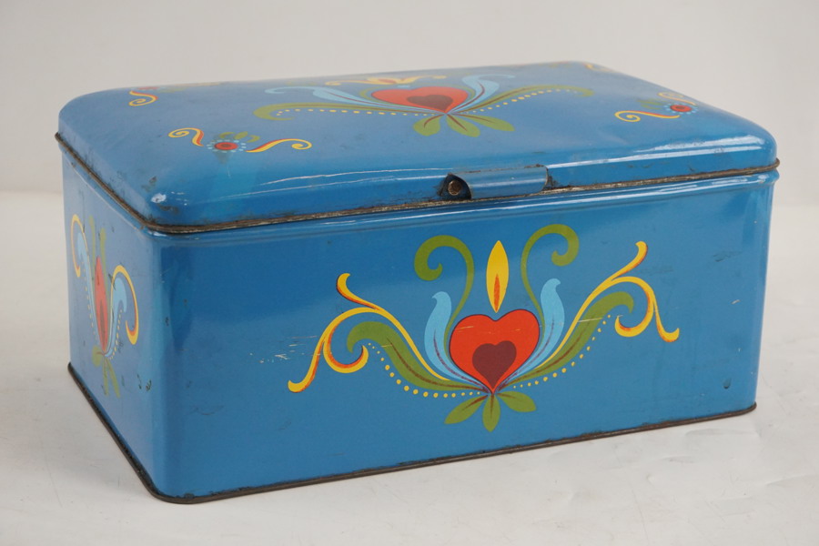 Vintage, blå plåtburk. A74