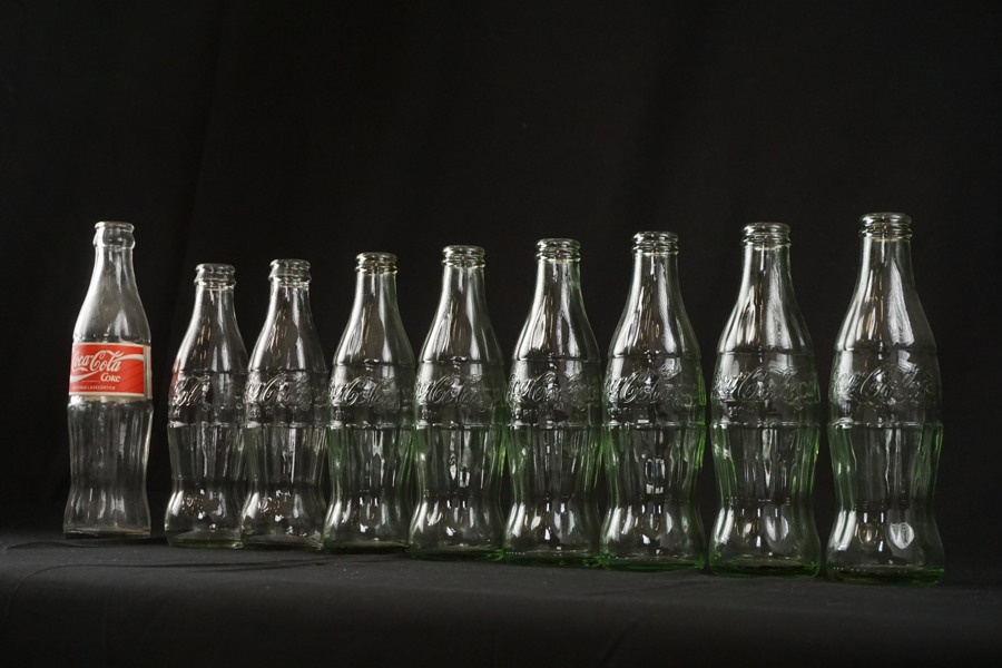 9st Vintage Coca Cola flaskor i glas. A78