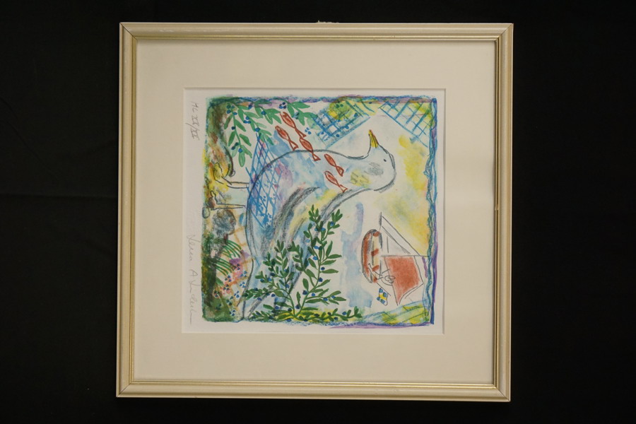 Lena Linderholm färglitografi, fågel. A162