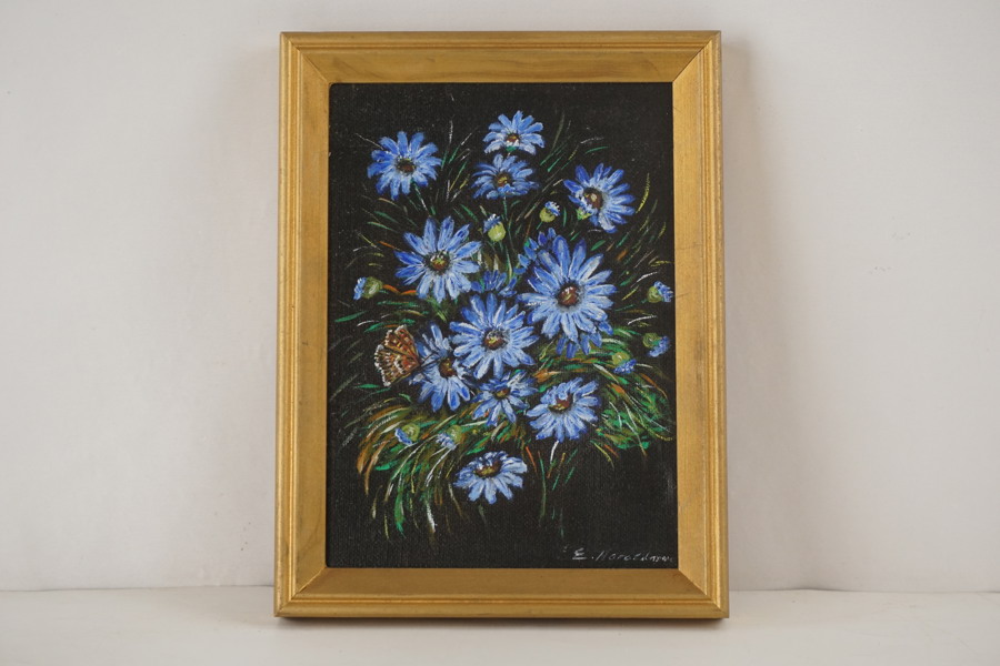 E. Haralambou tavla, blommor 19x25cm. A9/