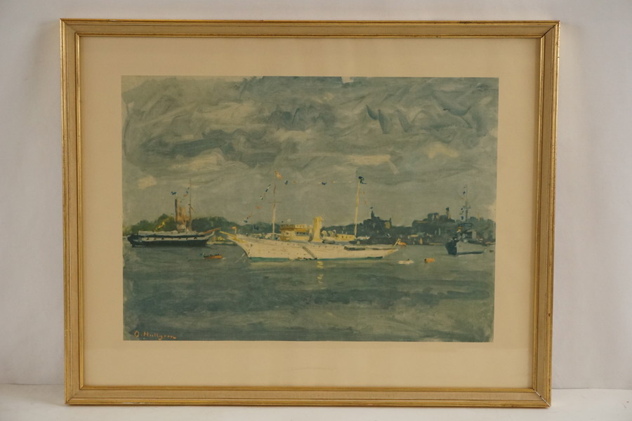 Tryck, vit båt, 57x45cm. M31/