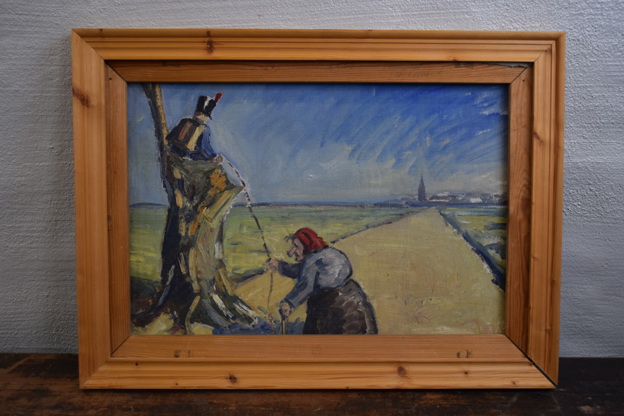 Oljemålning (person och landskap) 75,5x56cm. M34