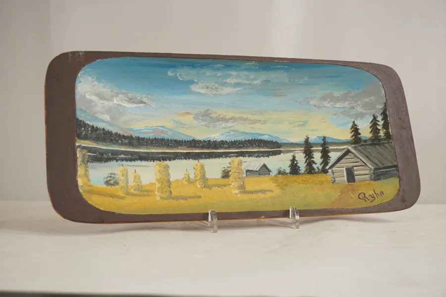 Landskap & trähydda målat tråg 42x18. M6