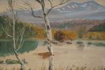 Björkar vid en älv målat tråg 61,5x25. M16