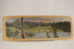 Landskap från högre vy målat tråg 52x18. M18
