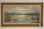 Tavla, båt på sjön, 90x52cm. M16/