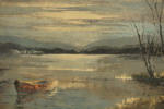 Tavla, båt på sjön, 90x52cm. M16/