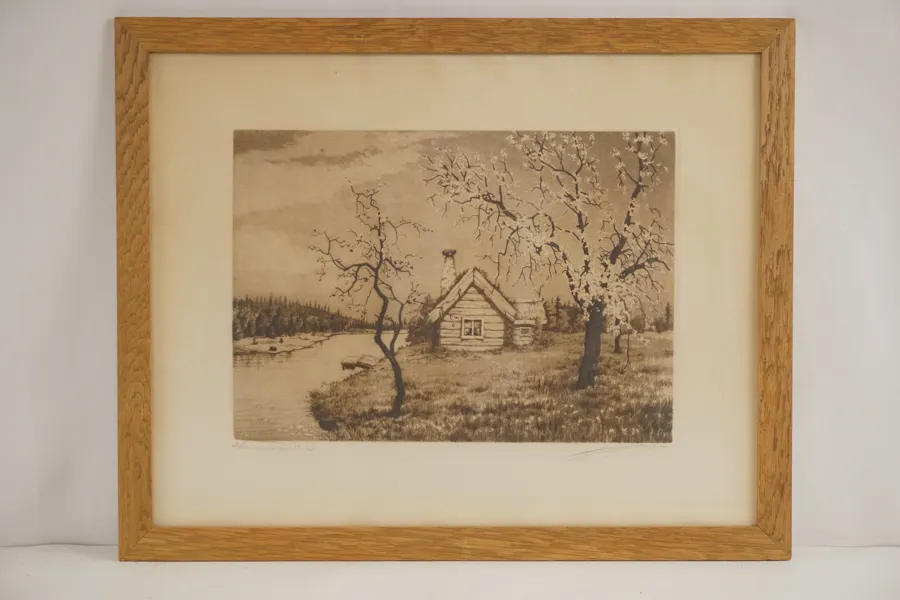 J. Skoglund,  Äppelträd, tryck 65,5x53cm. M18/