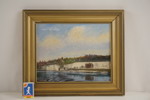 Tavla, Stuga vid sjön, tryck 39x33cm. M23/
