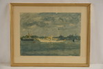Tryck, vit båt, 57x45cm. M31/