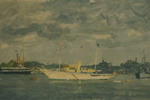 Tryck, vit båt, 57x45cm. M31/