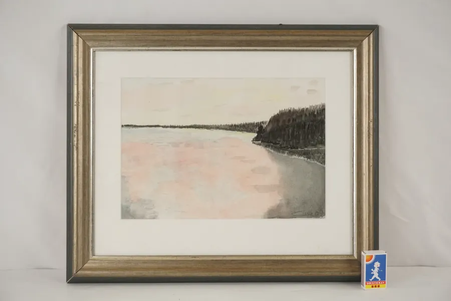 Cume, sjölandskap, akvarell 50x41. M19