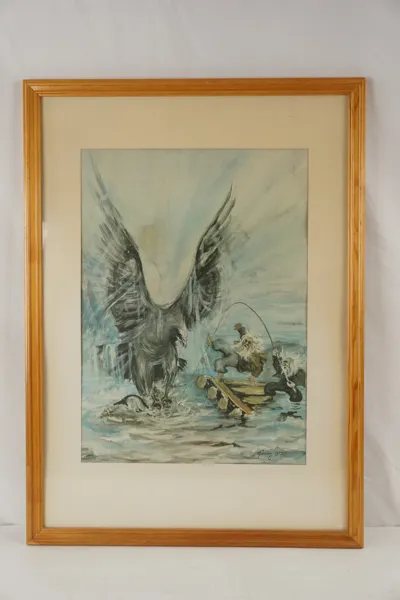 Olle Festin, tomtar och örn, tryck, 53x73. M35