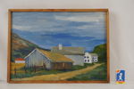 Rolf. E. Lidén, lada & hus, målning, 42x31. M54