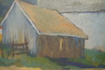 Rolf. E. Lidén, lada & hus, målning, 42x31. M54