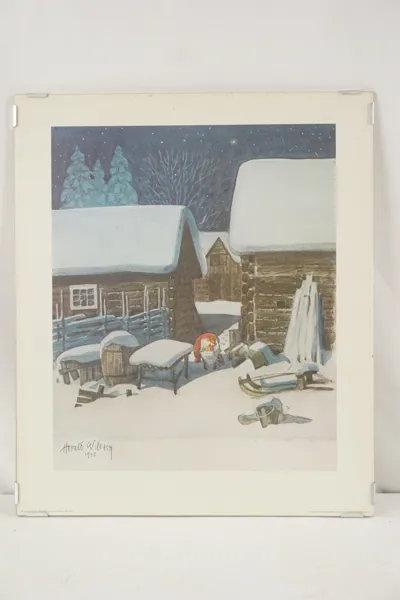 Harald Wiberg, nattvinterlandskap, tryck, 32x39. M58