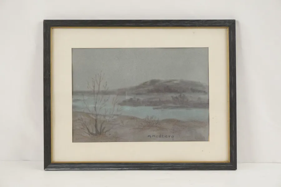 M. Hedberg, sjö och berg, målning ,36x28. M60