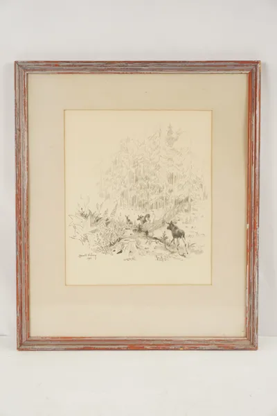 Harald Wilberg, älgar, tryck, 44x52. M66