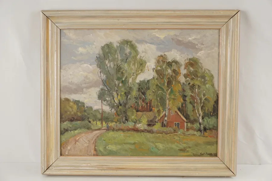 Emil Berlin, Stuga vid skogsbrynet, målning, 65x55. M72