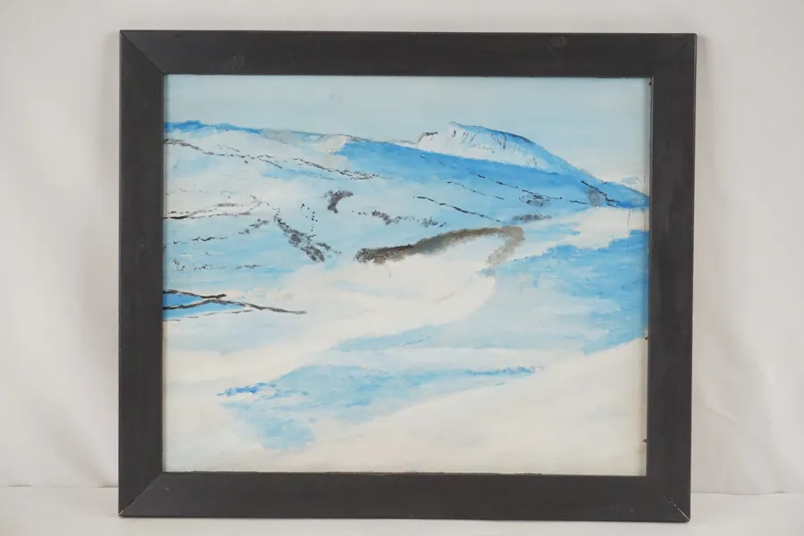 Snöigt bergslandskap, målning, 52,5x44,5. M78
