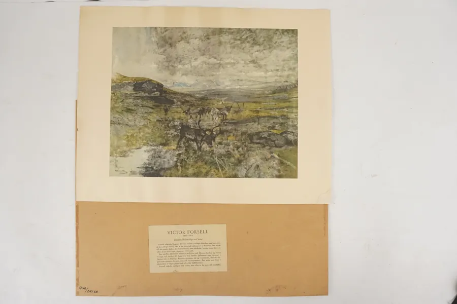Viktor Forsell, landskap med renar, tryck, 54x42. M79