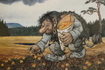 Rolf Lidberg signerat tryck (troll plockar hjortron) 34,5x27,5cm. M53