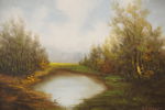 Koenig, sjö och träd, olja, 51x44. M9