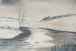 Eva Boström, vinterlandskap med bäck, akvarell, 52x42. M10