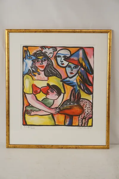 Ulrica Hydman-Vallien, personer & djur, färglitografi, 41x46. M14