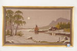 Broderitavla, båt, sjö, berg. M32