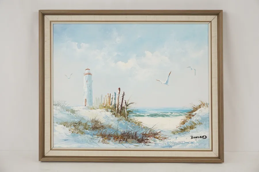 Bonsard, strand med fyr, olja, 58x48. M44