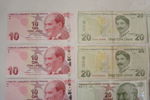 Turkisk 10 & 20 Lira, Dansk 5 sedel. A196