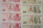 Turkisk 10 & 20 Lira, Dansk 5 sedel. A196
