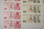 Turkisk 10 & 20 Lira, Dansk 5 sedel. A196
