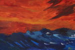 Bel, Blå sjö röd himmel, målning, 59x39. M33/