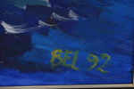 Bel, Blå sjö röd himmel, målning, 59x39. M33/