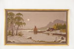 Broderitavla, båt, sjö, berg. M32