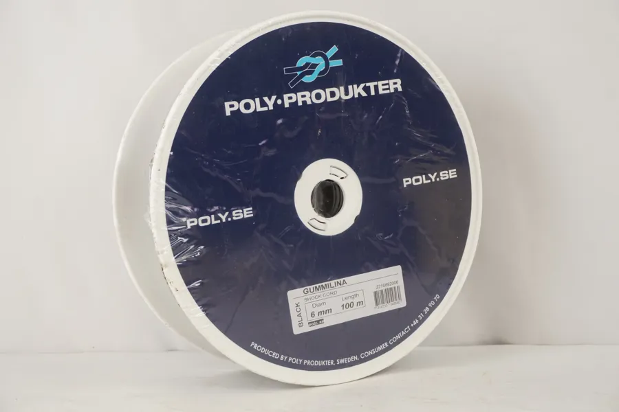 Poly produkter Gummilina svart 100m. D25