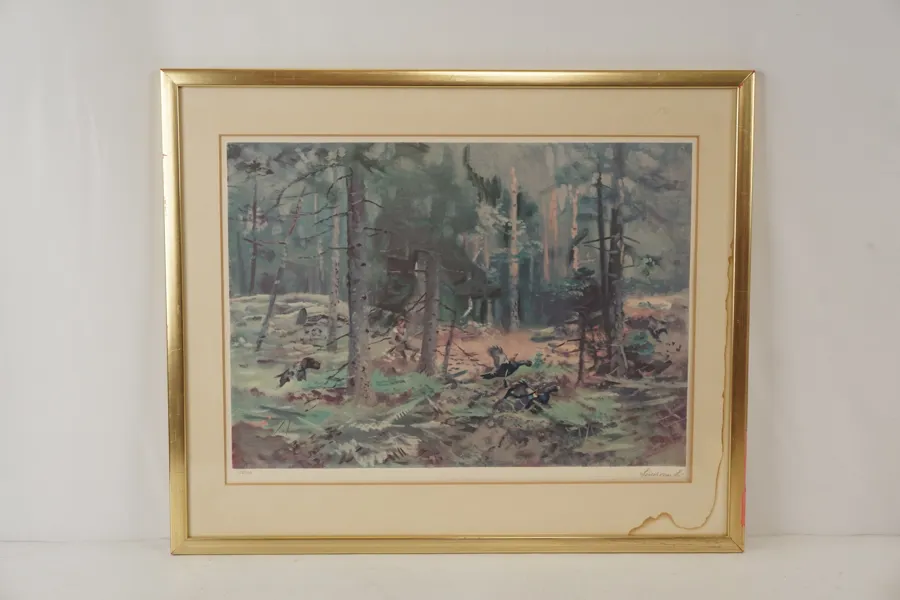 Litografi Lindorm Liljefors jaktmotiv 65x54. M18